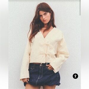 Zara Cream Tie-Front Blouse | NWT Seam Detail Bow Jacket